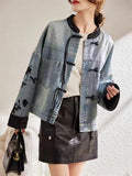 Women's Flower Embroidery Tassel Button Denim Jacket