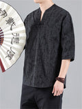 Vintage Small V-Neck Men's Jacquard Short Sleeve Shirt