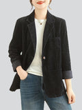 Spring Notched Collar One Button Corduroy Jacket for Women