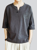 Male Auspicious Cloud Embroidered Button Trim Vintage Shirt