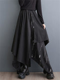 Punk Style Print Patchwork Irregular Hem Black Skirt