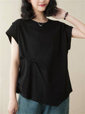 Unique Patchwork Round Neck Asymmetric Shirt for Women