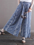 Women's Bohemian Style Cotton Linen Print Straight-Leg Pants