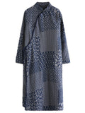 Women's Vintage Square Print Plush Liner Straight Long Dress