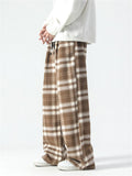 Male Casual Popular Elastic Waist Plaid Pants