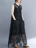 Ladies Temperament Large Size Cutout Lace Tank Dress