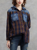 Women's Vintage Plaid Detachable Hood Long Sleeve Shirt