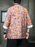 Multicolor Floral Printed Stand-Up Collar Shirt for Men