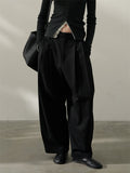 Women's Casual Simple Black Grey Mid-Rise Suit Pants