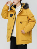 Men's Cargo Hooded Fur Collar White Duck Down Coats