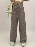 Female Leisure Black & Brown Plaid Wide Leg Trousers