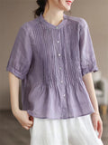 Women's Cozy Short Sleeved Linen Ramie Blouse Shirts