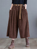 Simple Elastic Waist Corduroy Cropped Pants for Women