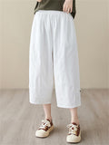 Elastic Waist Button-Decorated Loose Pants for Women