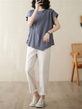 Unique Patchwork Round Neck Asymmetric Shirt for Women