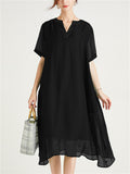 Flowy V Neck Double-Layer Tencel Dress for Women