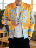 Men's Chinese Dragon Print Slim Fit Baseball Jacket