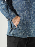 Trendy Chinese Surnames Print Blue Denim Tang Suit Jacket for Men