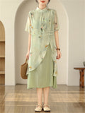 Women's Elegant Flower Printed Flowy Cheongsam Dress