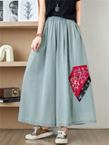 Ethnic Style Peony Patchwork Fashion Wide Leg Jeans for Women