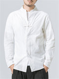 Men's Stand Collar Knot Button Spring Loose Linen Shirt