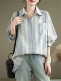 Female Daily Wear Preppy Style Vertical Striped Shirts