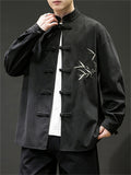 Men's Retro Bamboo Leaf Embroidery Stand Collar Shirt