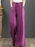 Women's Simple Linen High Waist Drawstring Wide Leg Pants