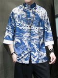 Men's Tang Suit Crane Print Half Sleeve Shirt