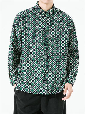 Male Trendy Autumn Winter Green Corduroy Plaid Jackets