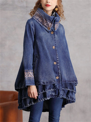 Women's Cozy Warm Embroidery Layered Denim Jackets