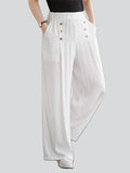 Summer High-Rise Decorative Button Elegant Lady Straight-Leg Pants