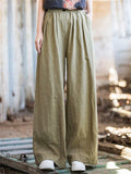 Ladies Wide Leg Button Decor Floor Length Trouser