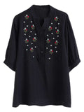 Women's Half-open Button Stand Collar Embroidered Shirts