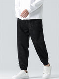 Men's Chinese Style Bamboo Leaf Pattern Side Button Corduroy Pants