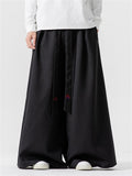 Men's Ultra Loose Wide Leg Pants with Flame Pattern Strap