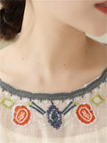 Ladies Ethnic Style Floral Embroidery Round Neck Shirts