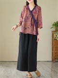 Ladies Ethnic Style Vintage Slanted Placket Shirts