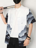 Men's Chinese Style Tang Suit Summer Printed Short Sleeve Shirt