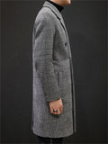 Men's Autumn Double-Breasted Lapel Checked Midi Woolen Coat