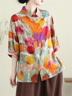 Summer Women's Colorful Multi Dot Printed Lapel Shirt