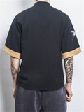 Crane Embroidery Casual Vintage T-shirts for Men