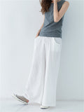 Women's Spring Summer Plain Cotton Linen Straight-Leg Pants