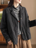 Women's Autumn Notched Lapel Single-Breated Plain Linen Blazer