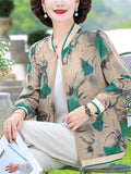 Women's Floral Print Zipper Plus Size Loose Jacket for Autumn