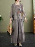 Side Lace-Up Design Crew Neck Shirt Relaxed Pants Women's Suit