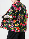 Male Flower Peacock Printed Short Sleeve Shirt