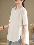 Plus Size Loose Side Split Solid Color T-shirts for Women