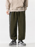 Men's Oversized Contrasting Color Ankle-tied Lamb Wool Pants