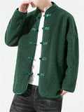 Men's Fashion Button Stand Collar Faux Lamb Wool Jackets